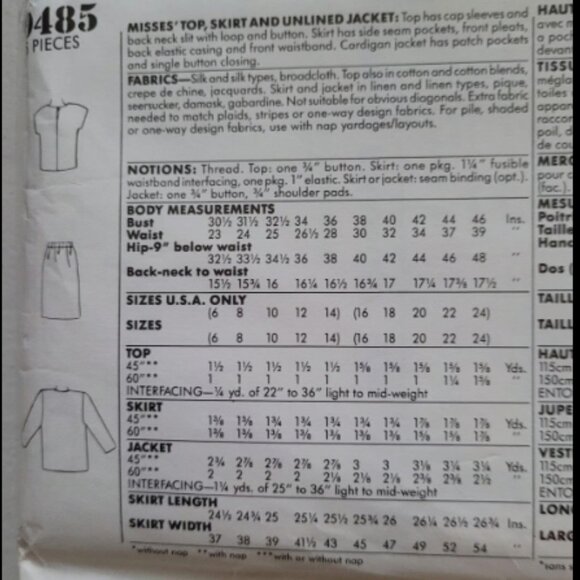 Vintage Simplicity 9458 Jacket, Skirt, & Top Suit Pattern Misses 6-14 - Picture 2 of 2